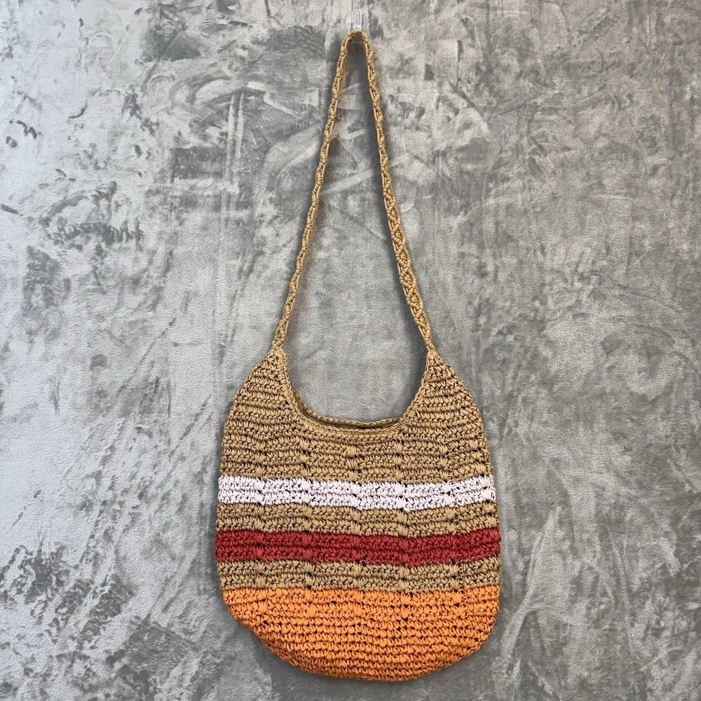 Woven Paper Straw Hobo Tote Bag Boho Colorblock Crochet Beach Summer Purse - Picture 2 of 11